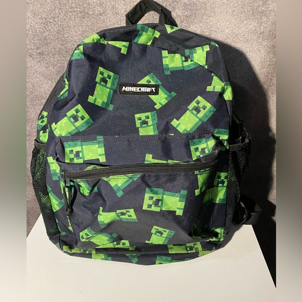 Minecraft Creeper Backpack 17" School Bag Green Black Kids Boys Bookbag